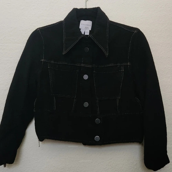Colovos Black Wool Cropped Button Up Jacket - Picture 1 of 16